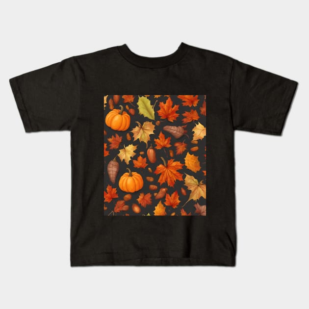 autumn leaves and pumpkins colorful pattern Kids T-Shirt by in leggings